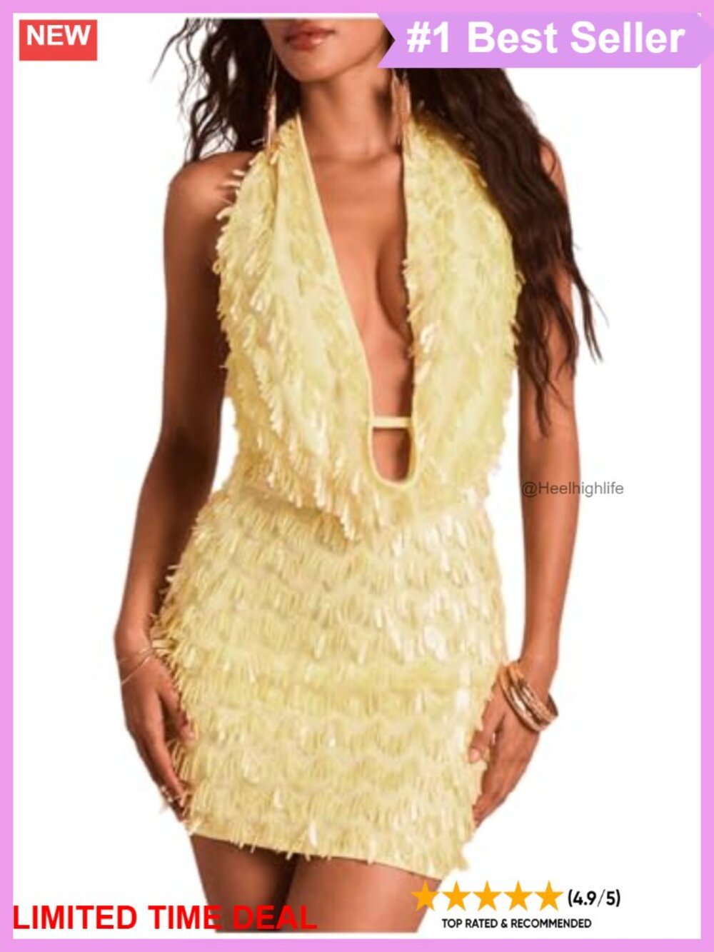 Sequin Halter Mini Dress Draped Fringe Bodycon Club Cocktail Party